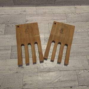 Island Bamboo Salad Hands Set of 2 – Natural Wood Claw Servers Tossing Tools
